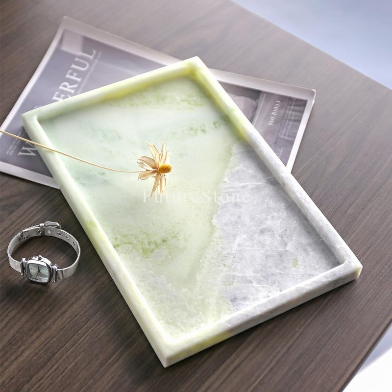 Future stone Real Luxurious Natural Marble Vanity Tray Genuine Marble Storage Tray for Home Decor Stone Tray for Bathroom/Kitchen/Vanity/Dresser,Plate Holder for Tissues, Candles, Towel - Image 1